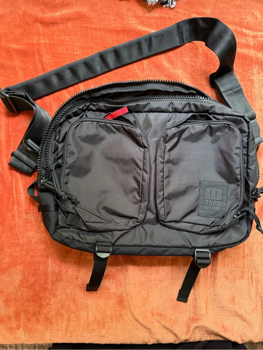 Topo Designs Black Convertible Messenger Bag Laptop Backpack with Front Pockets